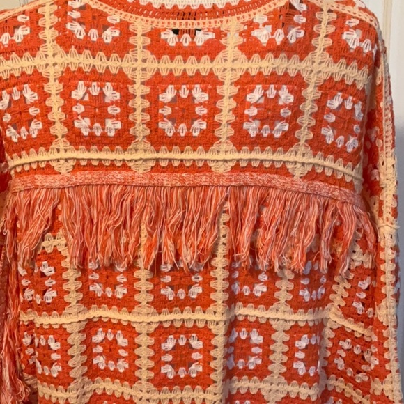 🍊🍊🍊BOGOHO🍊🍊🍊Orange and Cream Crochet Cardigan Sweater and White Top-2fer - Picture 6 of 9
